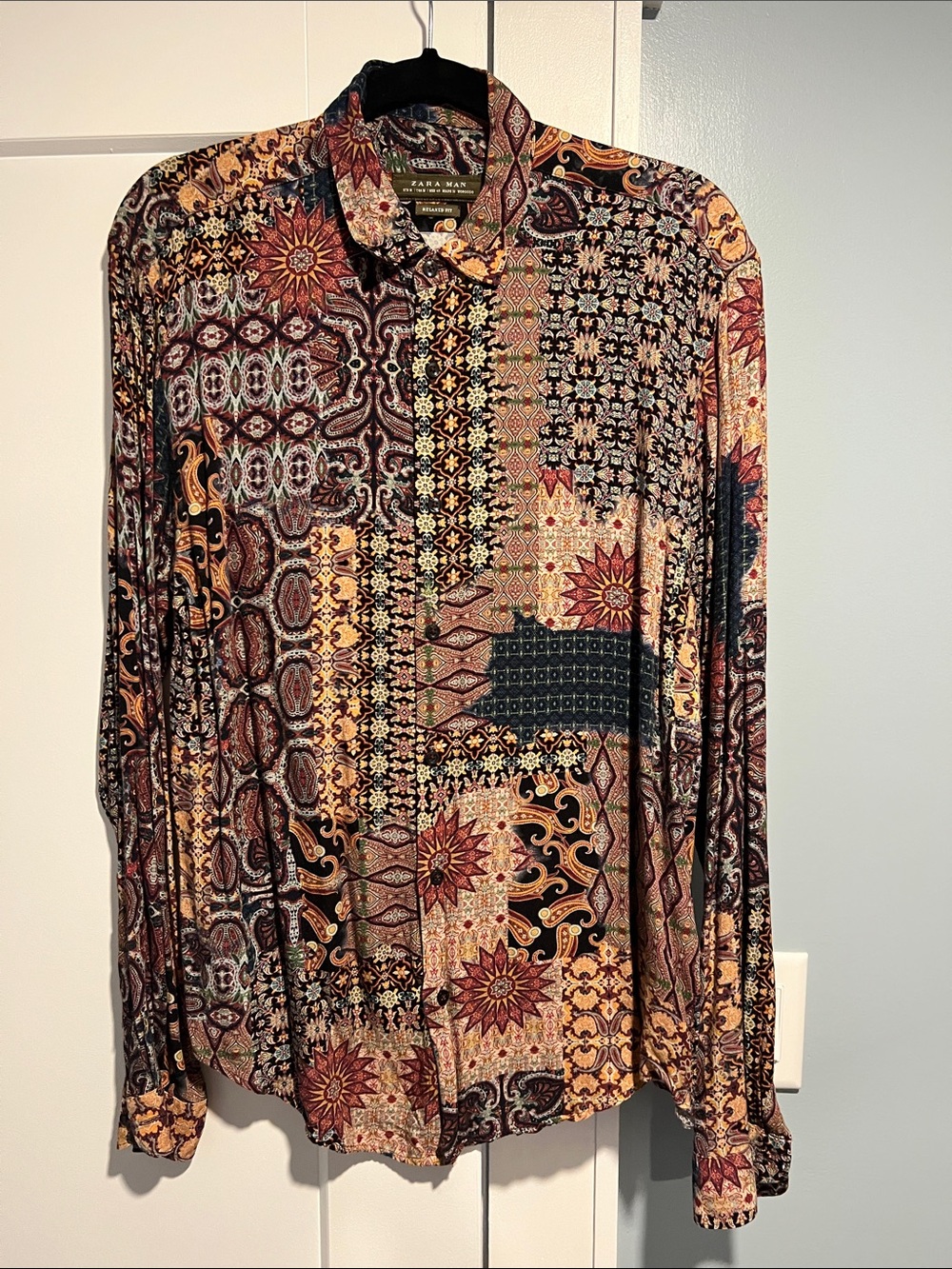 Zara Multicolor Patchwork-Print Button-Down Shirt